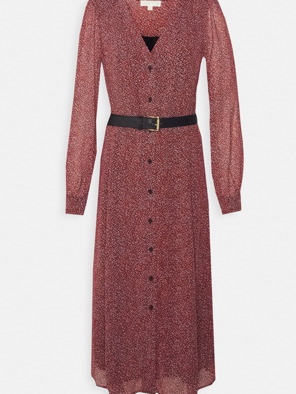 Michael Kors Red Floral Long-Sleeve Button Midi Dress size S